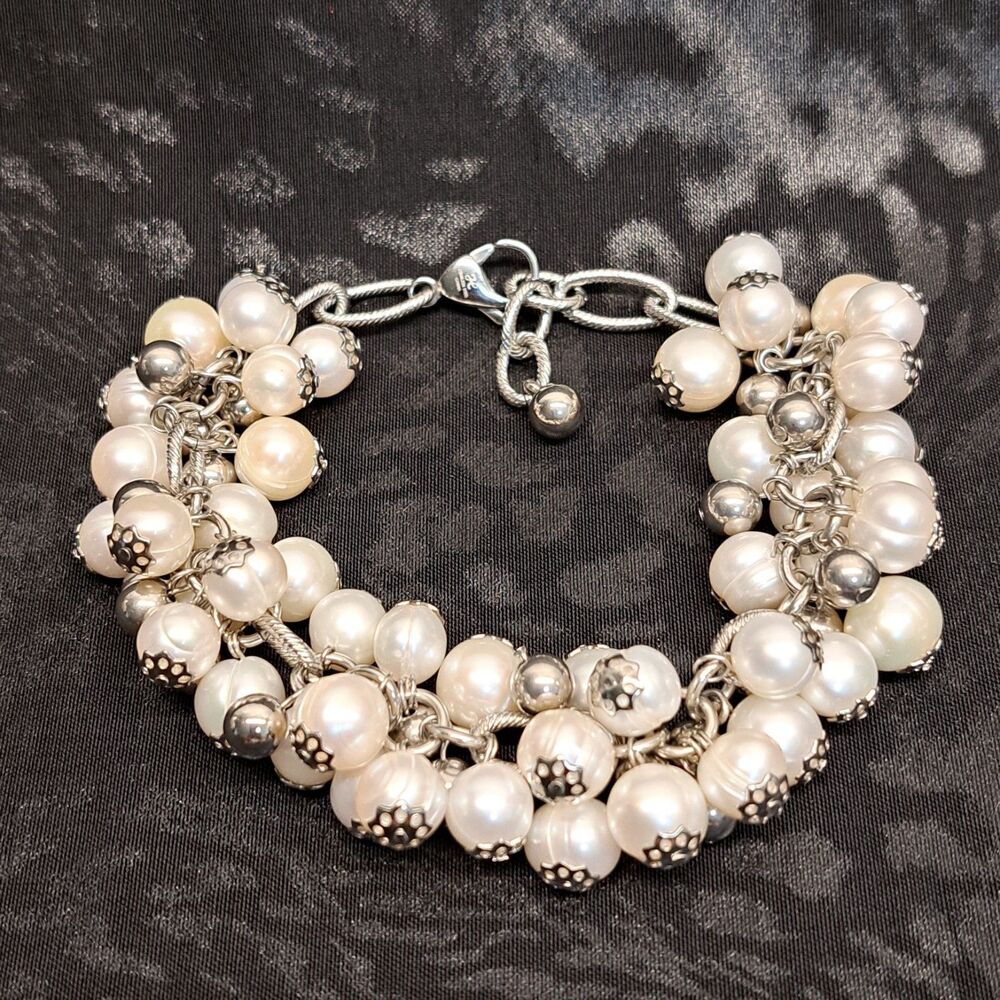 Honora Silver-toned Cultured  Pearl Cha-cha  Bracelet 8” Stainless Steel
